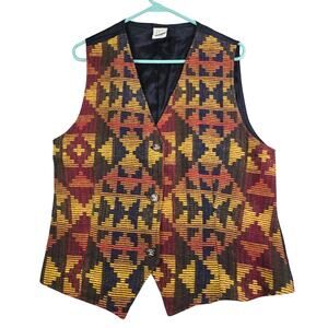 Vintage Wool Blend Suit Vest Aztec‎ Men's Large Red Yellow Southwestern Western